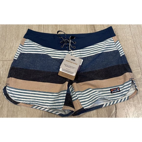 New Patagonia W's Wavefarer Boardshorts 5" Stripe Texture Tidepool Blue Sz 2 - Picture 4 of 9